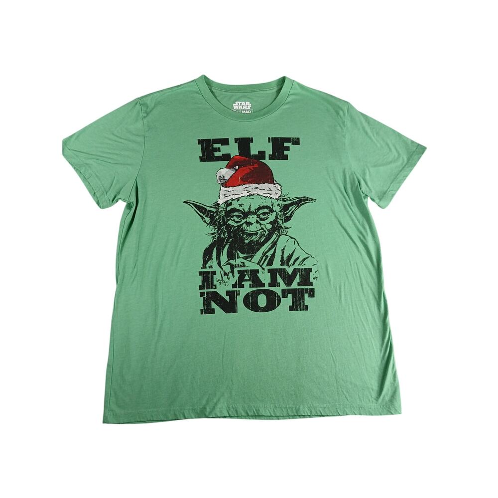 Star Wars Christmas Shirt Mens 2XL XXL Green "Elf I Am Not" Yoda Funny Tee